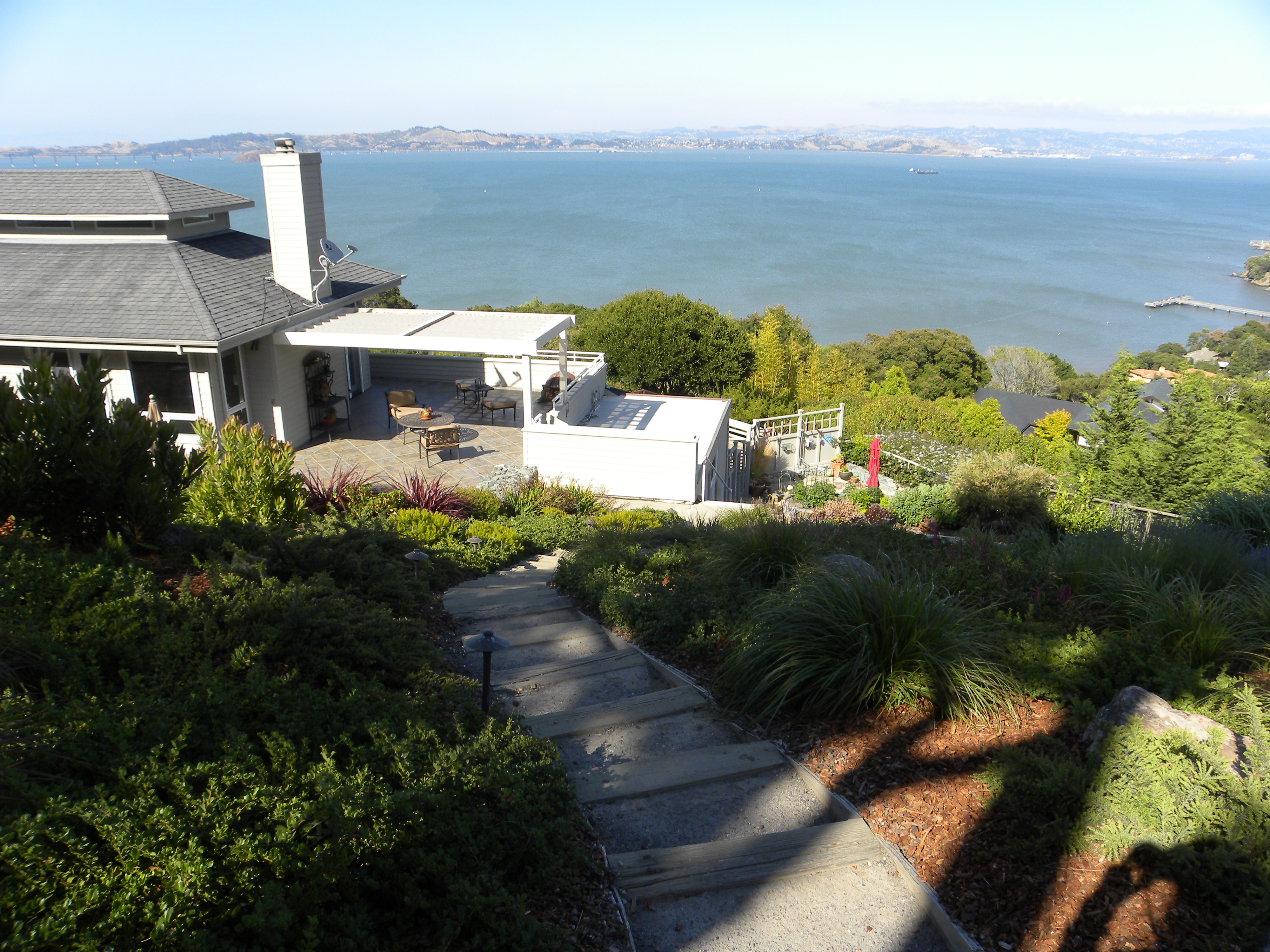 The view from all patios.  These are drought tolerant plants, mostly natives, on an Oak woodland interface
