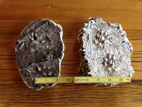 Cast on right is dry and finished. Left is today's cast.  It's dry enough to wash but not to completely clean.